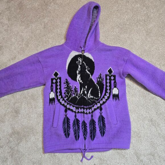 RARE UNISEX hooded full zipper native theme wolf jacket coat - Picture 2 of 9